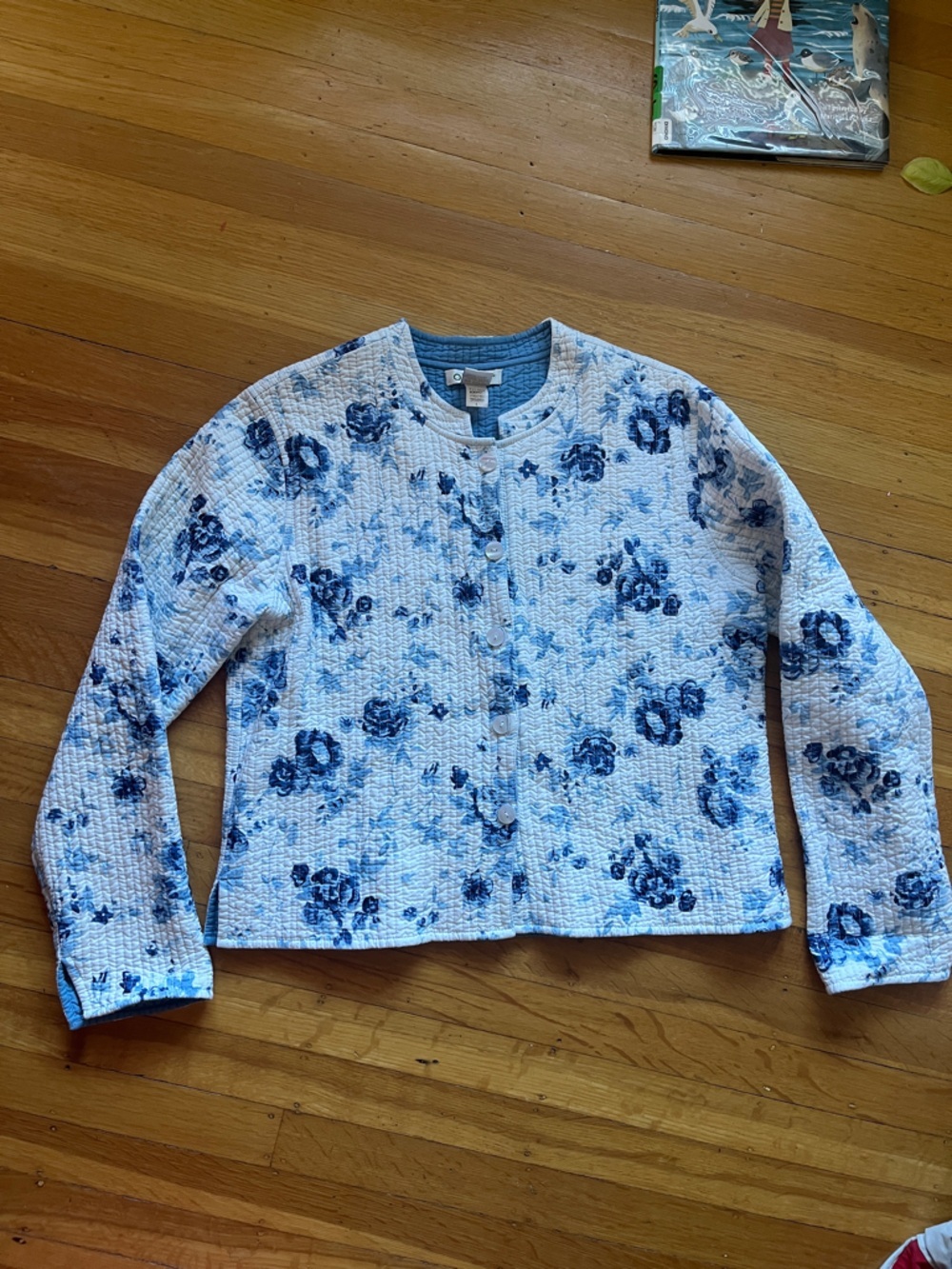 Orvis reversible cottagecore quilted floral jacket cornflower blue cotton light